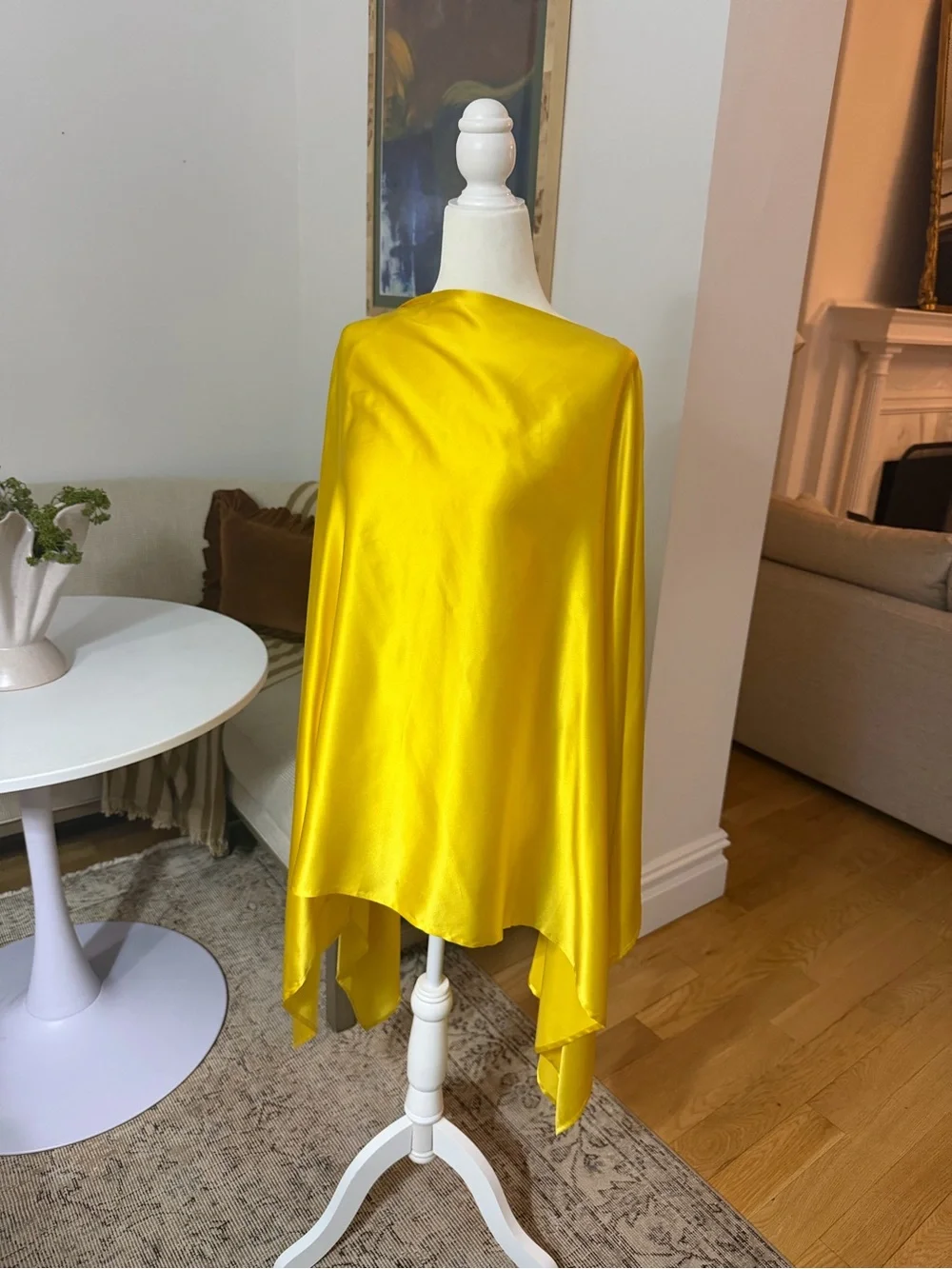 100% Silk Yellow Cape Poncho
